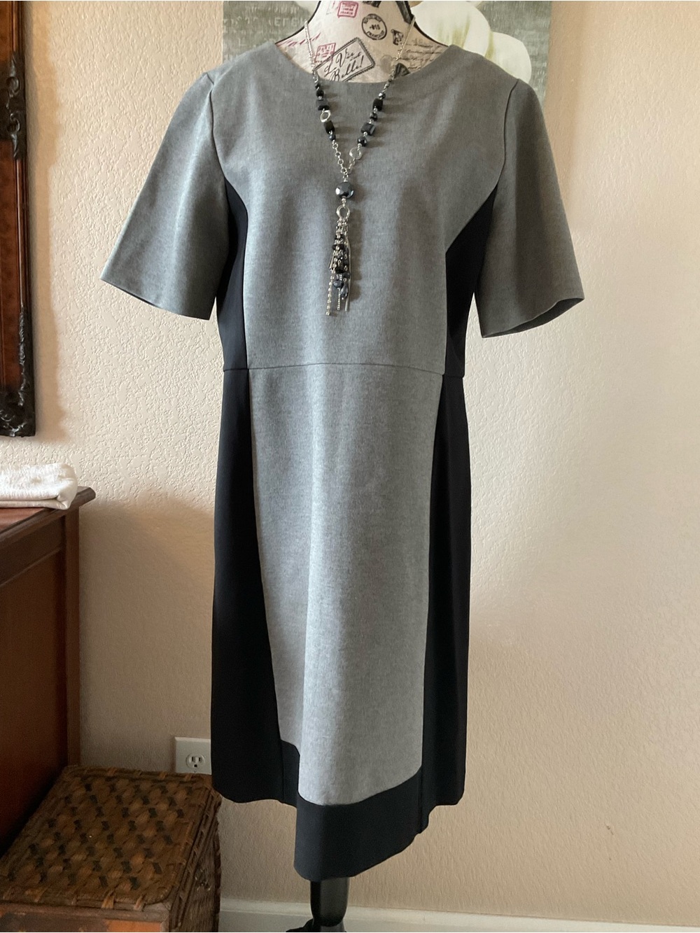 J. Crew Gray and Black Panel Midi Dress Size 14